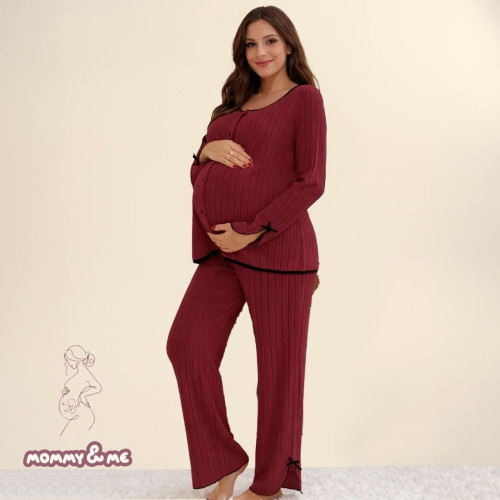 Pizhama 2-pjesëshe bordo me detaje fjongo 