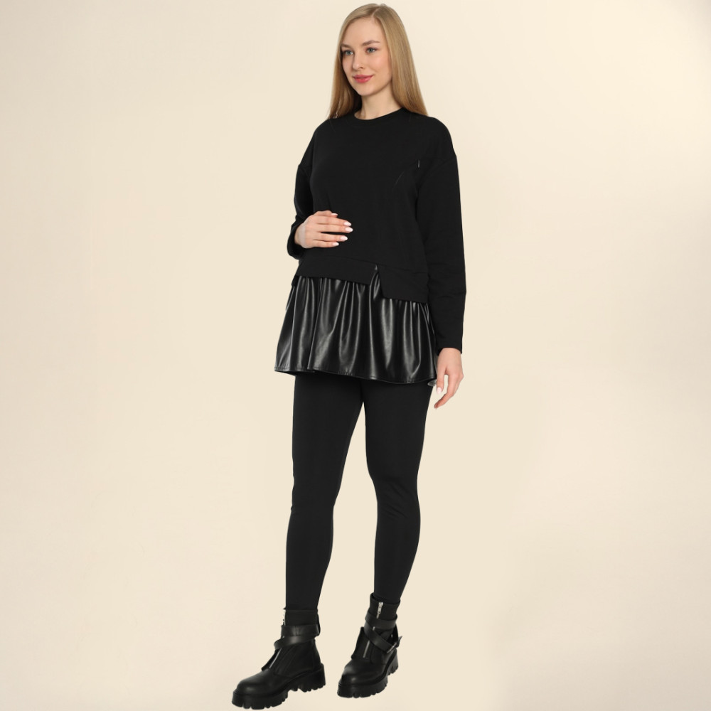 Bluze e zeze për shtatzëna me detaje lëkure