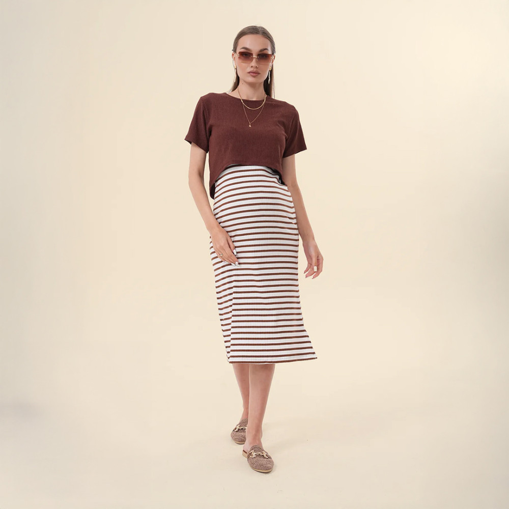 Set Fustan 2 Pjesësh për Shtatzëni ngjyre e kaftë Set Fustan 2 Pjesësh për Shtatzëni ngjyre e kaftë