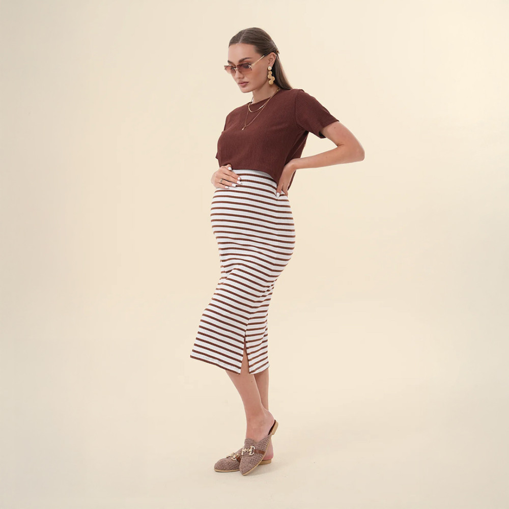 Set Fustan 2 Pjesësh për Shtatzëni ngjyre e kaftë