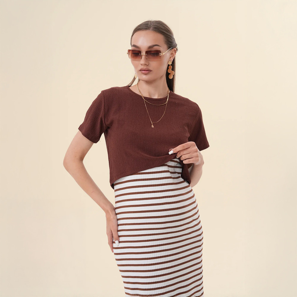 Set Fustan 2 Pjesësh për Shtatzëni ngjyre e kaftë