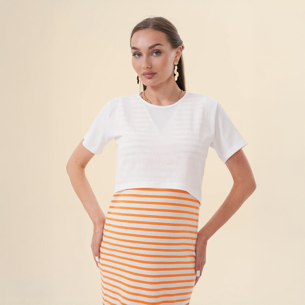 Set Fustan 2 Pjesësh për Shtatzëni ngjyre e Portokallt Set Fustan 2 Pjesësh për Shtatzëni ngjyre e Portokallt