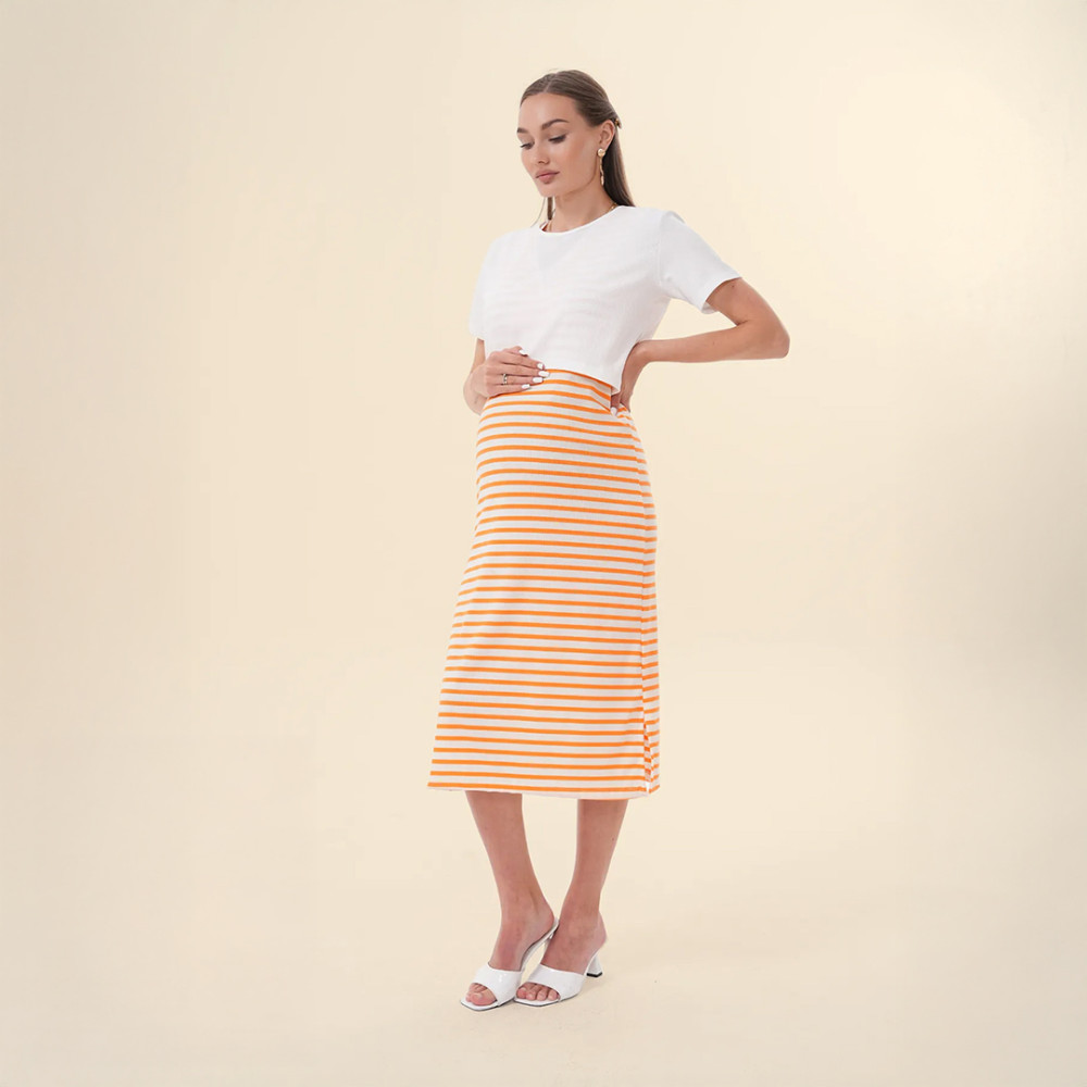 Set Fustan 2 Pjesësh për Shtatzëni ngjyre e Portokallt